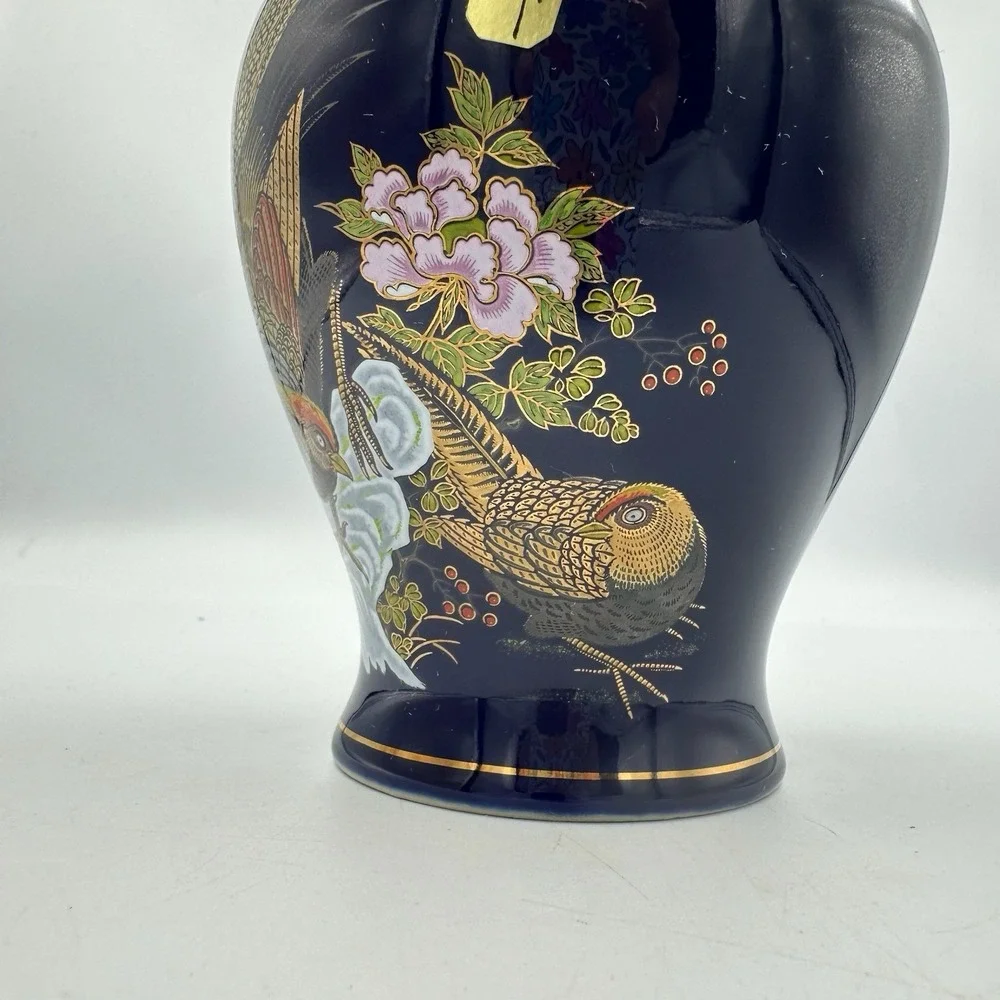 Vintage‎ Yamaji Japan Cobalt Blue Lidded Jar Gold Pheasant 8